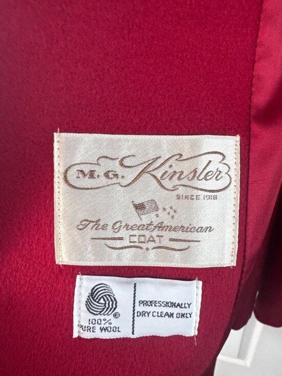 Vintage M.G. Kinsler The Great American Coat Red Wool Belted Long Women's Small - Picture 8 of 11